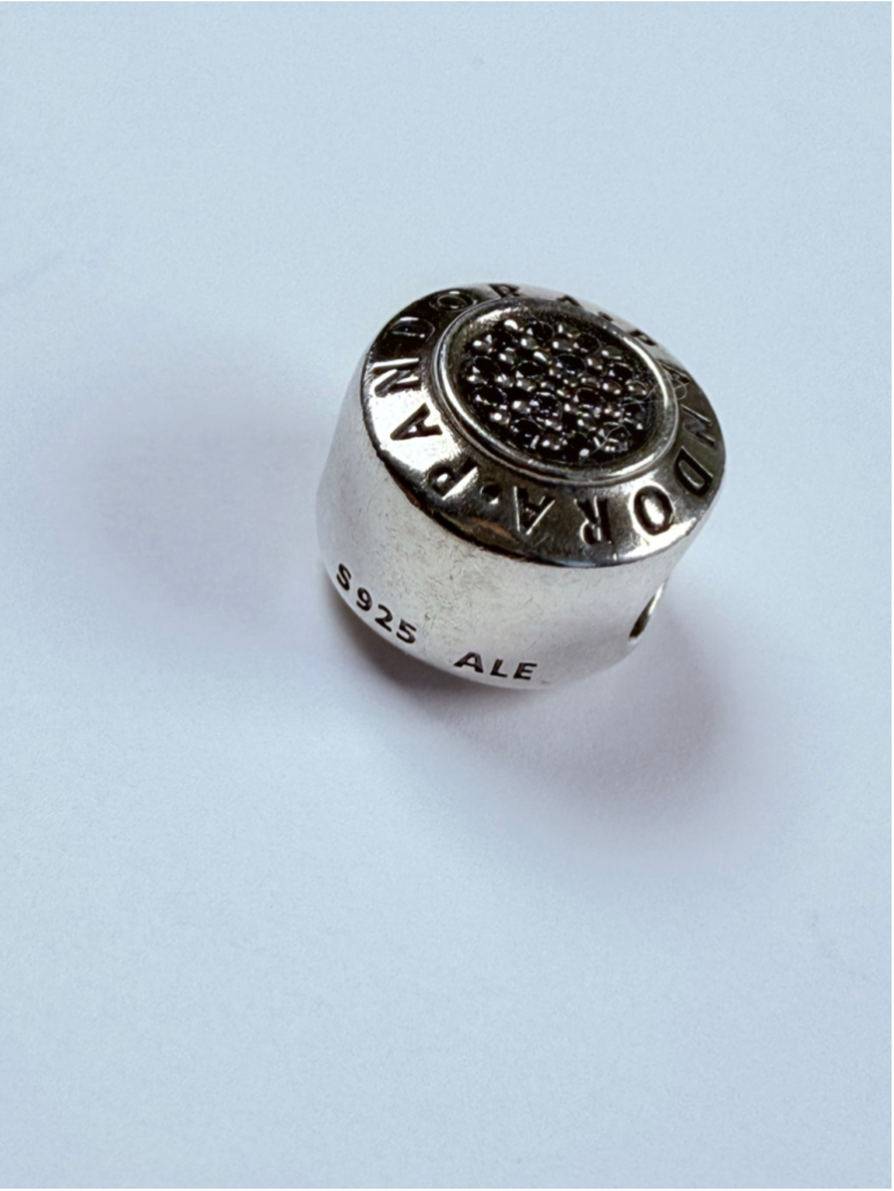 Pandora Signature Logo Pave Cubic Zirconia 925 Sterling Silver Bead Charm ALE - Picture 5 of 6